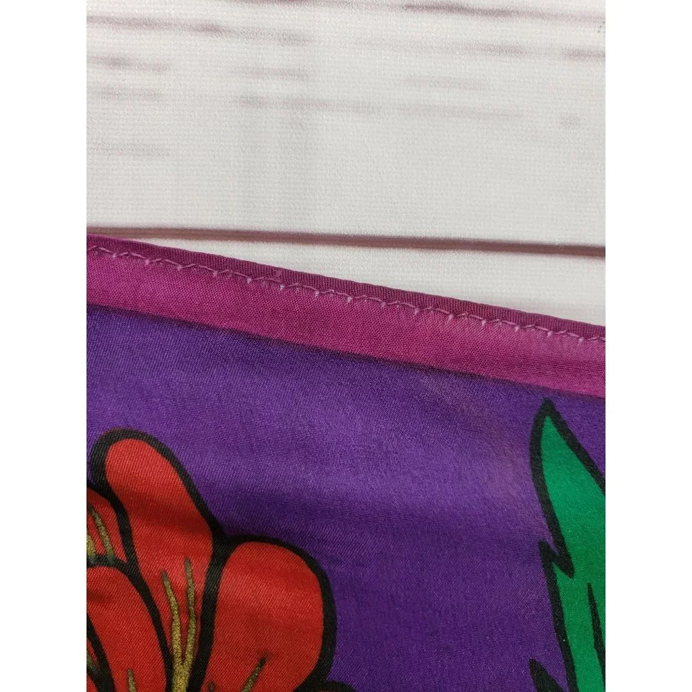 Vintage Laura Geraldi Womens Scarf Rectangular‎ Purple Red Floral Silk